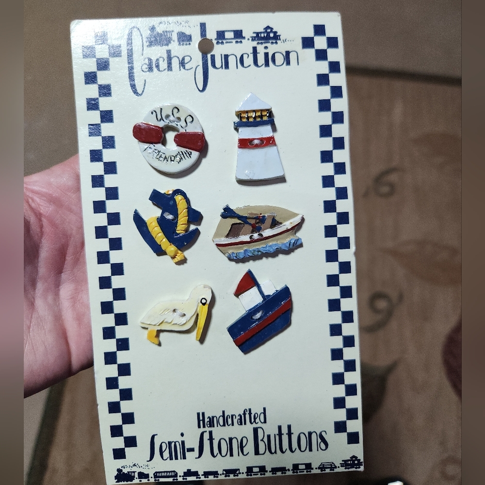 Cache Junction Set Of 6 Nautical / Sea Handcrafted Semi-Stone Painted Buttons